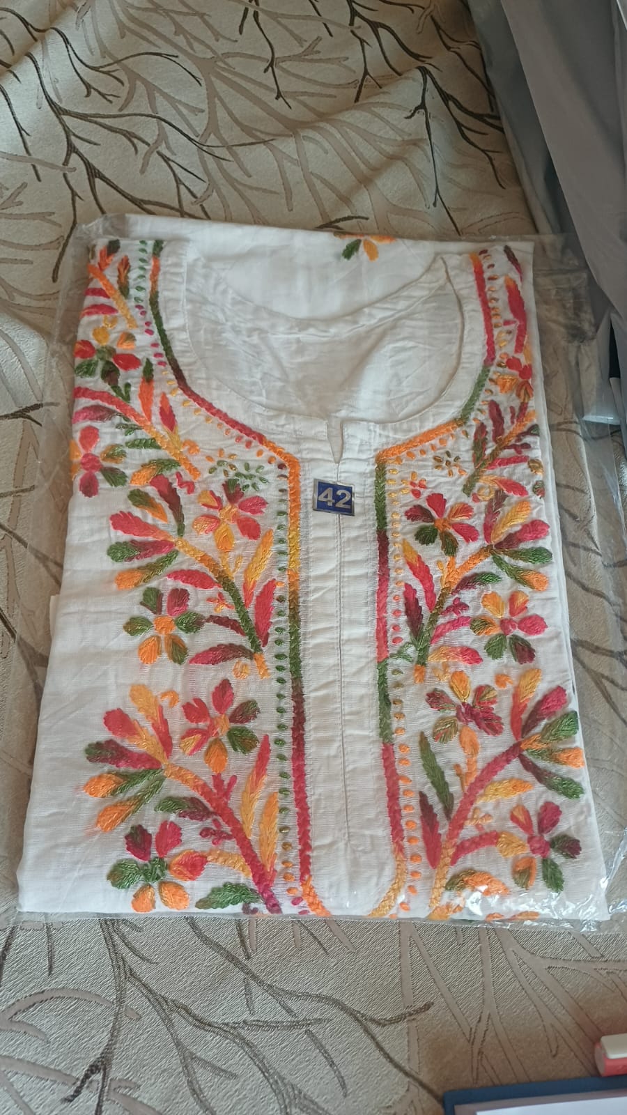 White premium chanderi  kurti with multi thread floral handcrafted Chikankari