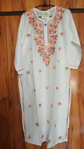White premium chanderi  kurti with multi thread floral handcrafted Chikankari